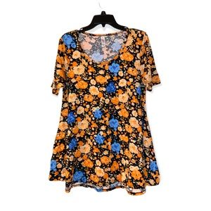 LuLaRoe Perfect tee Floral Short Sleeve Top - Black, Orange, Blue